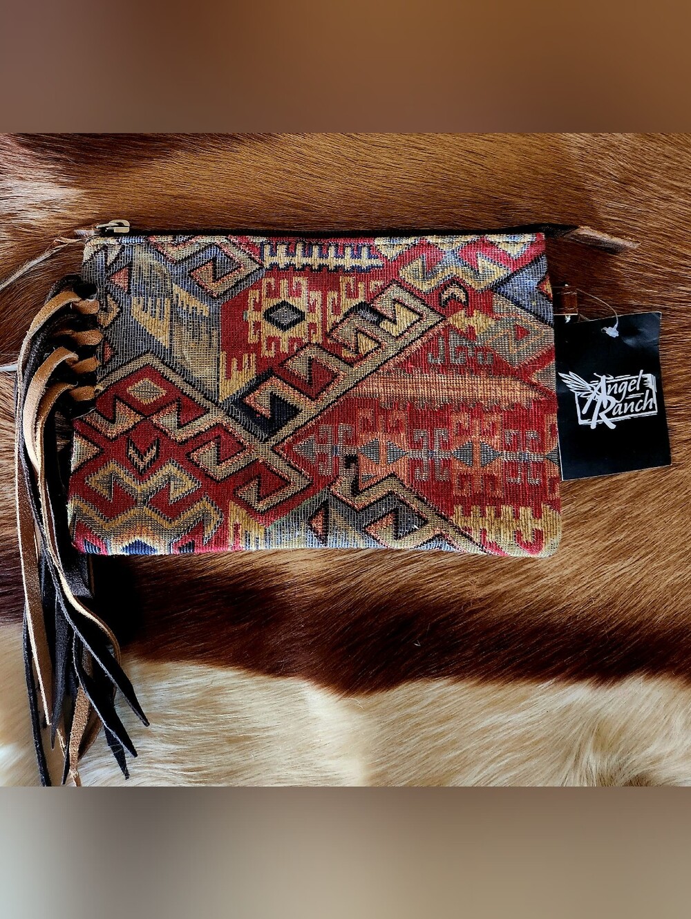 Angel Ranch Red Multi Woven Geometric Clutch